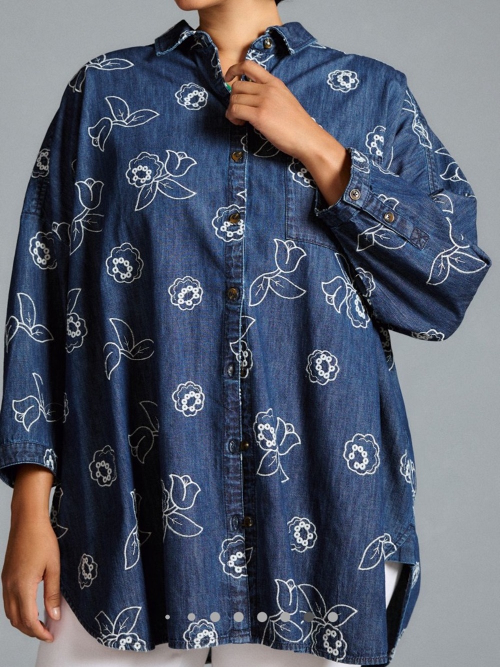 Anthropologie Maeve Oversized Embroidered Shirt - Picture 13 of 15